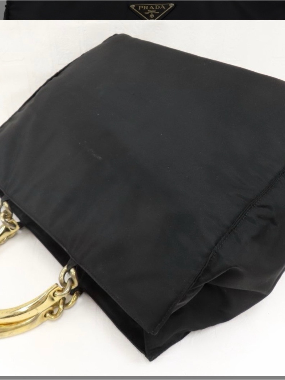 Prada Black Nylon Tote with Gold-Tone Handles - Picture 3 of 4